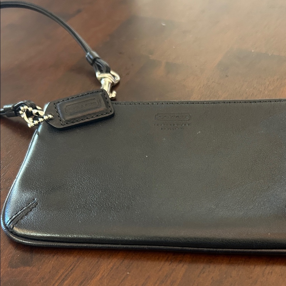 Coach Beautiful Black Leather Wristlet with Strap Soft Supple Leather EUC